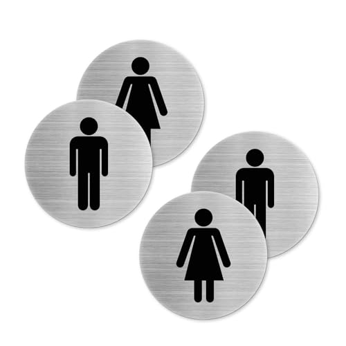 YIKIADA Toilettenschilder Aluminium Ø 100 MM Selbstklebend Damen und Herren WC Schild Wassdicht Toilette Türschild für Restaurant Büro Werkstatt Gäste Außen 4 Stück von YIKIADA