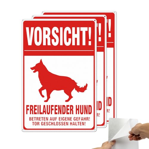 YIKIADA Freilaufender Hund Schild 30 × 20 cm Aluminium Selbstklebend Warnung vor Dem Hund Warnschilder Reflektierend Vorsicht Zeichen für Außen 3 Stück YIKIADA Freilaufender Hund Schild 30 × 20 cm Aluminium Selbstklebend Warnung vor Dem Hund Warnschilder Reflektierend Vorsicht Zeichen für Außen 3 Stück von YIKIADA