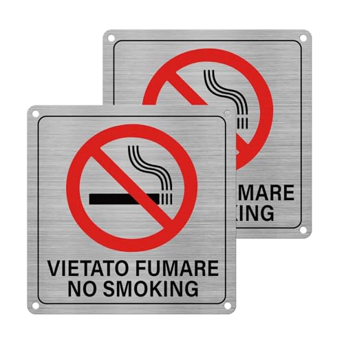YIKIADA 2 Cartello Targa Vietato Fumare Divieto Sicurezza Segnaletica, Segnale Alluminio Autoadesivo 15X 15 CM von YIKIADA