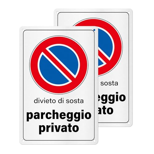 YIKIADA 2 Pezzi Parcheggio Privato Divieto Di Sosta Cartello Passo Carrabile in Alluminio, Impermeabile, Autoadesivo, Facile da installare, Fori inclusi 20 x 30 cm von YIKIADA