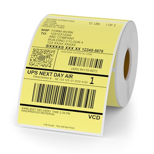 YIKIADA Gelb Thermo-Etikett Vinyl 150 × 100 mm Rolle Perforierte Selbstklebend Thermodirekt Aufkleber Wasserdicht Versandetikette für Barcode QR Code 250 Stück von YIKIADA
