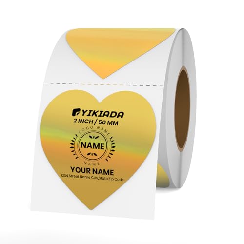 YIKIADA Gold Herz Thermo Etiketten Vinyl 50 mm Holographic Rolle Selbstklebend Wasserdicht Aufkleber für Logo Barcode QR Code Kinder Office Home 200 Stück YIKIADA Gold Herz Thermo Etiketten Vinyl 50 mm Holographic Rolle Selbstklebend Wasserdicht Aufkleber für Logo Barcode QR Code Kinder Office Home 200 Stück von YIKIADA