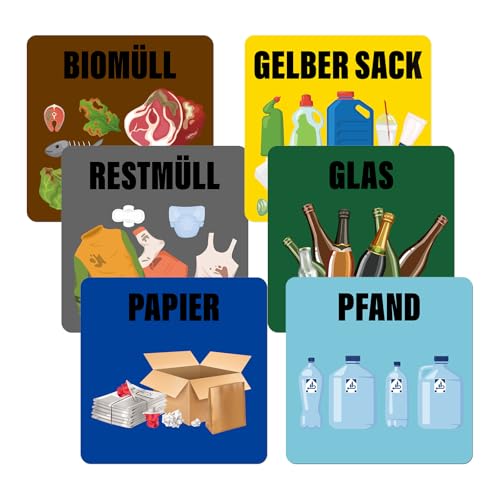 YIKIADA Recycling Mülleimer Aufkleber 15 x 15 cm Vinyl Abnehmbar Wasserdicht Selbstklebend für Startseite Büro Fenster Innen Außen 30 Stück von YIKIADA