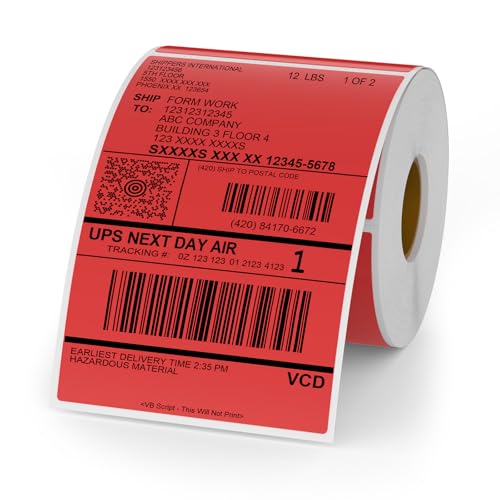 YIKIADA Rot Thermo-Etikett Vinyl 150 × 100 mm Rolle Perforierte Selbstklebend Thermodirekt Aufkleber Wasserdicht Versandetikette für Barcode QR Code 250 Stück von YIKIADA