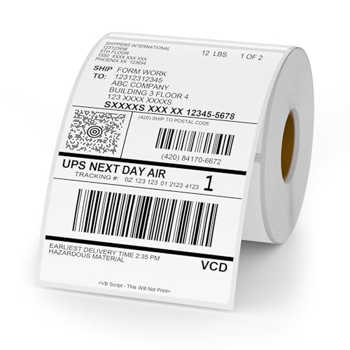 YIKIADA Weiß Thermo-Etikett Vinyl 150 × 100 mm Rolle Perforierte Selbstklebend Thermodirekt Aufkleber Wasserdicht Versandetikette für Barcode QR Code 250 Stück von YIKIADA