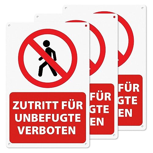 YIKIADA Zutritt für Unbefugte Verboten Schild 30 × 20 cm PVC Hartschaumplatte Selbstklebend Wasserfest Keine unbefugten Personen erlaubt Hinweisschild mit UV Schutz 3 Stück von YIKIADA
