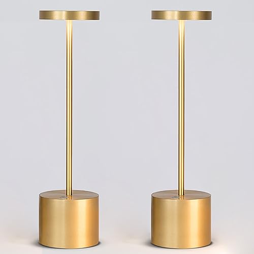 YIKUI 2 Pack LED Tischleuchte, kabellos, 6000 mAh, wiederaufladbarer Akku, 3 Beleuchtungsmodi, dimmbar, tragbare Tischlampen, für Restaurant, Terrasse (2 Golden) von YIKUI