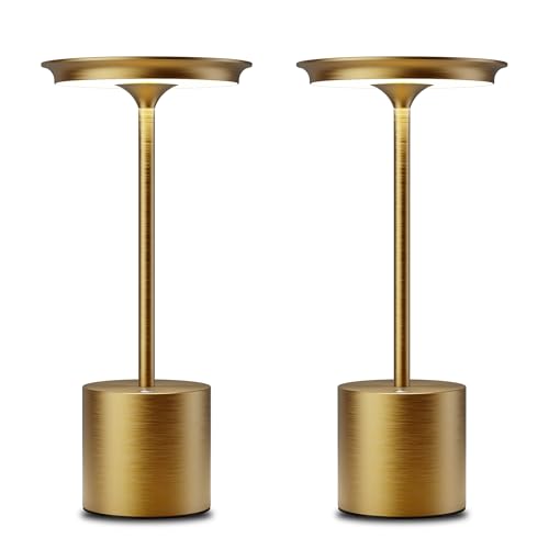 YIKUI LED Dimmbare Akku Tischlampe Kabellose - Wiederaufladbar 6000 mAh Batterie mit 3 Farbtemperatur, IP54 wasserdicht für Geeignet Für Schlafzimmer Restaurant Camping (2Gold) von YIKUI