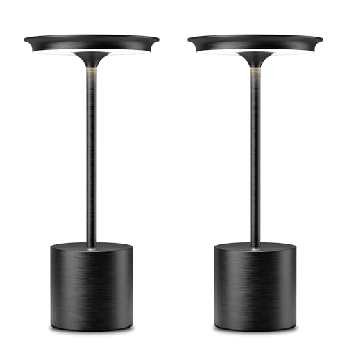 YIKUI LED Dimmbare Akku Tischlampe Kabellose - Wiederaufladbar 6000 mAh Batterie mit 3 Farbtemperatur, IP54 wasserdicht für Geeignet Für Schlafzimmer Restaurant Camping (2Schwarz) von YIKUI
