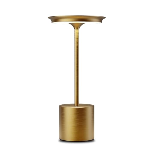 YIKUI LED Dimmbare Akku Tischlampe Kabellose - Wiederaufladbar 6000 mAh Batterie mit 3 Farbtemperatur, IP54 wasserdicht für Geeignet Für Schlafzimmer Restaurant Camping (Gold) von YIKUI