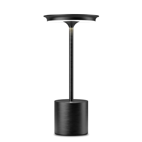 YIKUI LED Dimmbare Akku Tischlampe Kabellose - Wiederaufladbar 6000 mAh Batterie mit 3 Farbtemperatur, IP54 wasserdicht für Geeignet Für Schlafzimmer Restaurant Camping (Schwarz) von YIKUI