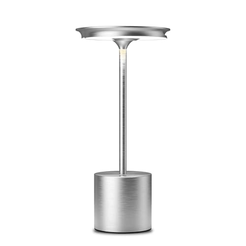 YIKUI LED Dimmbare Akku Tischlampe Kabellose - Wiederaufladbar 6000 mAh Batterie mit 3 Farbtemperatur, IP54 wasserdicht für Geeignet Für Schlafzimmer Restaurant Camping (Silber) von YIKUI