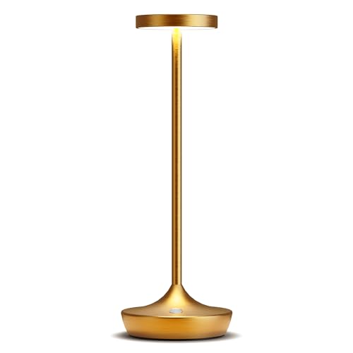 YIKUI Tischlampe Kabellose Dimmbare Akku - LED 3 Farbtemperatur, IP54 wasserdicht, 6000 mAh Batterie Wiederaufladbar für Geeignet Für Schlafzimmer Restaurant Camping (Gold) von YIKUI
