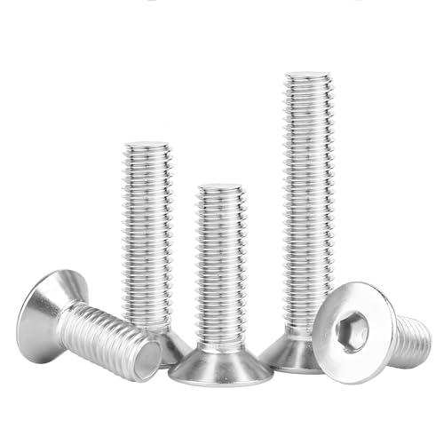 M10-Schrauben, M10 x 25 mm Flachkopfschrauben, M10–1,5 x 25 mm Senkkopfschrauben, 18–8 Edelstahlschraube und Bolzen, Maschinenblock, Inbusantrieb, Vollgewinde, helle Oberfläche, 15 Stück von YILANDI