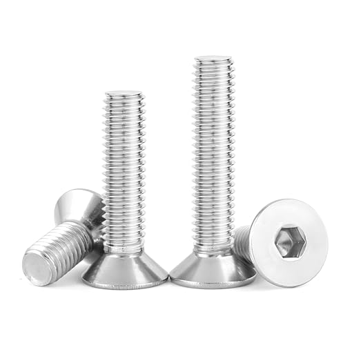 M10-Schrauben, M10 x 30 mm Flachkopfschrauben, M10–1,5 x 30 mm Senkkopfschrauben, 18–8 Edelstahlschraube und Bolzen, Maschinenblock, Inbusantrieb, Vollgewinde, helle Oberfläche, 15 Stück von YILANDI