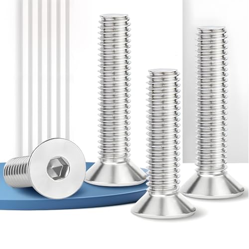 M10-Schrauben, M10 x 35 mm Flachkopfschrauben, M10–1,5 x 35 mm Senkkopfschrauben, 18–8 Edelstahlschraube und Bolzen, Maschinenblock, Inbusantrieb, Vollgewinde, helle Oberfläche, 10 Stück von YILANDI