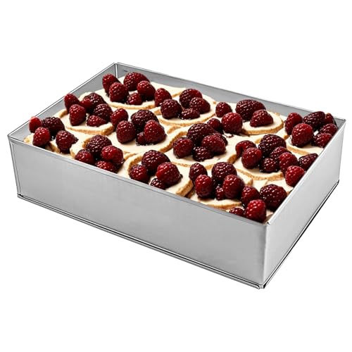 YILANJIN 8cm Hohe Backrahmen Rechteckig Verstellbar, Tortenring für Kuchen, Mousse, Desserts und Tiramisu, Edelstahl Backform Groß, Silber von YILANJIN
