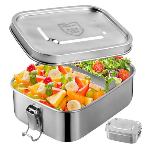 YILANJIN Edelstahl Brotdose, 1000ml Lunchbox Metall Vesperdose Auslaufsicher, mit verschiebbarer Trennwand, Kinder Bento Box, Lunchbox Erwachsene, für Camping, Reisen, Schule von YILANJIN