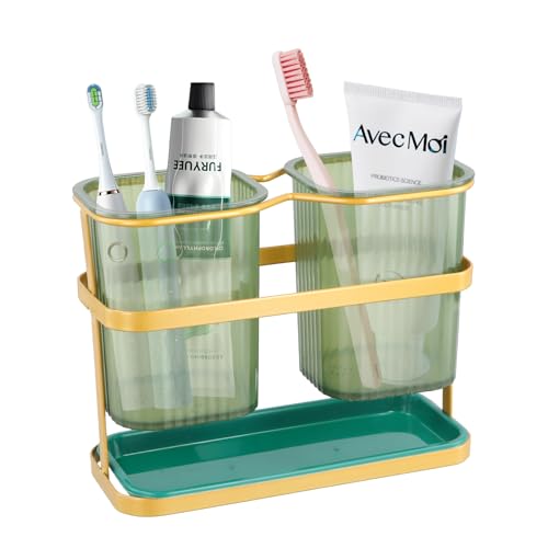 YILANJIN Zahnbürstenständer Grün, Badezimmer an der Wand befestigter Zahnbürstenbehälter, Zahnbürsten Organizer Zahnpasta-Halter Edelstahl für Badezimmer, Elektrische Zahnbürste Halterung von YILANJIN