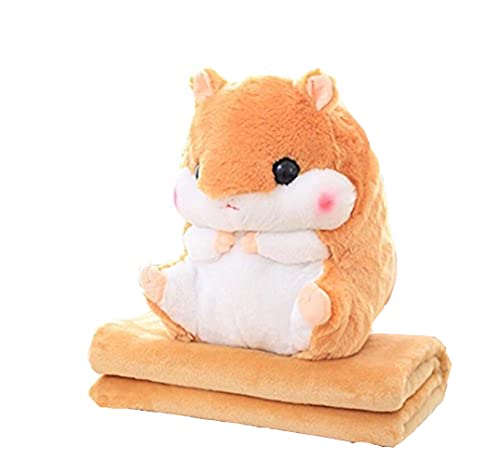 YILANLAN Niedliche Cartoon Tier Hamster Kissen Auto Kissen Quilt Dual-Use Kissen Klimaanlage Kissen Korallen Fleece Decke (Orange) von YILANLAN