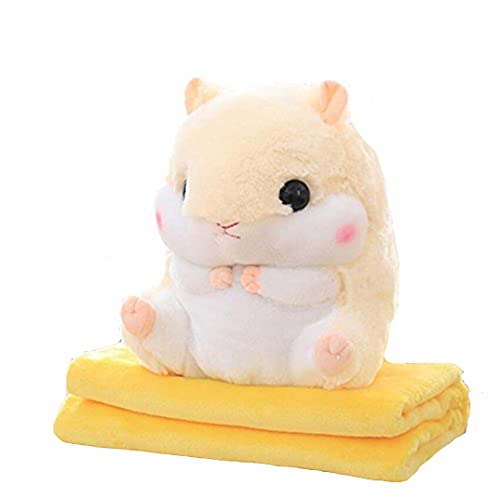 YILANLAN Niedliche Cartoon Tier Hamster Kissen Auto Kissen Quilt Dual-Use Kissen Klimaanlage Kissen Korallen Fleece Decke (Yellow) von YILANLAN