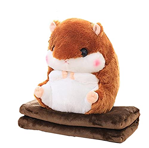 YILANLAN Niedliche Cartoon Tier Hamster Kissen Auto Kissen Quilt Dual-Use Kissen Klimaanlage Kissen Korallen Fleece Decke (Brown) von YILANLAN