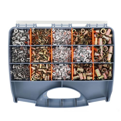 YILIKISS 1200-Tlg Nietmutter Sortiment Box Blindnietmuttern Satz Einnietmuttern Set Werkzeugkopf Einpressmuttern Einschmelzgewinde Einschraubmuttern M3-M12 Nietmutter Gewindenieten Nietmuttern Satz von YILIKISS