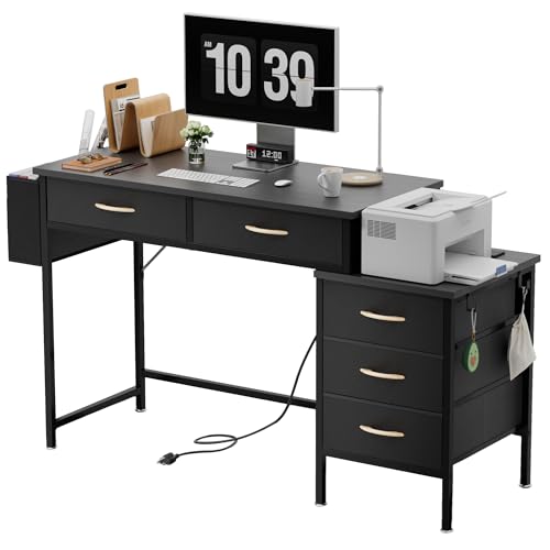 YILQQPER Computertisch mit Ladestation, Home-Office-Schreibtische mit Stoffschublade Aktenschrank Druckerständer, PC-Schreibtisch mit 5 Schubladen, Arbeitsschreibtisch, Arbeitstisch mit Aufbewahrung YILQQPER Computertisch mit Ladestation, Home-Office-Schreibtische mit Stoffschublade Aktenschrank Druckerständer, PC-Schreibtisch mit 5 Schubladen, Arbeitsschreibtisch, Arbeitstisch mit Aufbewahrung von YILQQPER