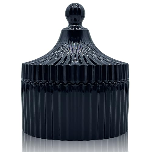 YILUSHENGHUA Buntes Glas mit Deckel, Halloween-Süßigkeitenschale, Süßigkeiten-Plätzchendosen, Schmuck-Box, Buffet-Glas, Keksbehälter, Lebensmittelaufbewahrung, dekoratives Glas (schwarz) von YILUSHENGHUA