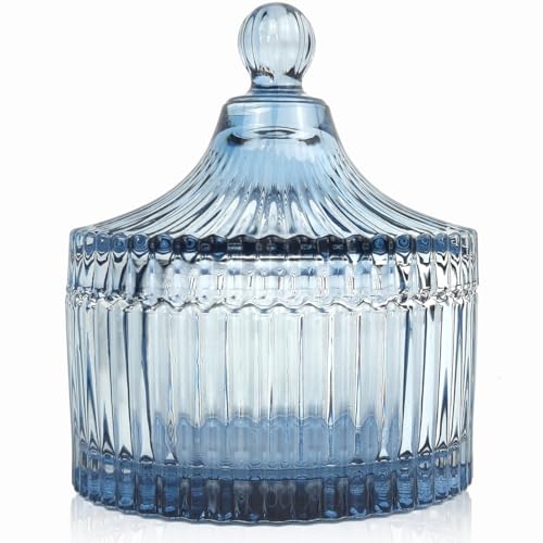 YILUSHENGHUA Buntes Glas mit Deckel, Puderquastenschale, Schmuckbox, Buffetglas, Keksbehälter, Lebensmittelaufbewahrung, dekoratives Glas (grau-blau) von YILUSHENGHUA