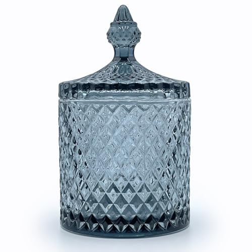 YILUSHENGHUA Buntes Glas mit Deckel, Schmuckschale, Süßigkeiten, Keksdosen, Buffet, Keksbehälter, Lebensmittelaufbewahrung, dekoratives Glas (groß, blaugrau) von YILUSHENGHUA