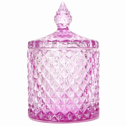 YILUSHENGHUA Buntes Glas mit Deckel – Weihnachts-Süßigkeitenschale, Keksbehälter, Schmuckschatulle, Buffet, Kekse, Lebensmittel, dekorativer Behälter (Rosa) von YILUSHENGHUA