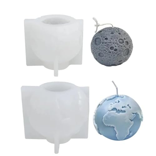 2 Teile/satz 3D Erde Mond Silikon Kerze Form DIY Planet Handwerk Harz Gips Casting Formen Handgemachte Seife Machen Werkzeuge FüR Herstellung Kerzen Seife von YILWPV