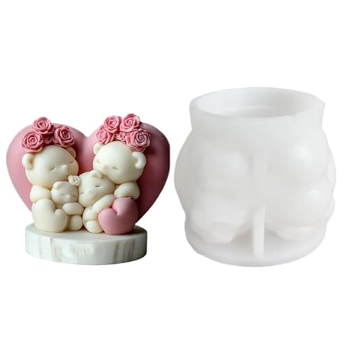 2PCS Kerze Silikon Form Rose Blume Tier Bär Epoxidharz Liebe Gips Formen Valentinstag FüR Herstellung Kerzen Seife(Style02) von YILWPV