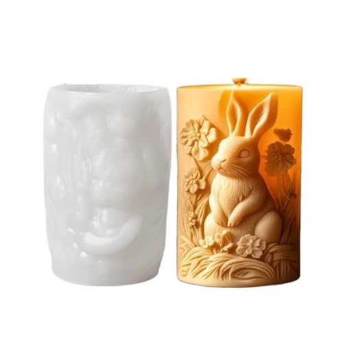 2PCS Niedliche Kaninchen Relief Zylinder Kerze Silikon Form Vertikale Ohr Blume Harz Handwerk Gips Formen FüR Herstellung Kerzen Seife(White03) von YILWPV