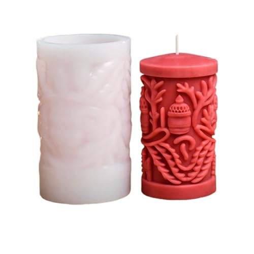2PCS Weihnachten Kerze Silikon Form Zylindrische Relief Kit, Der Handgemachte Gips Harz FüR Herstellung Kerzen Seife(White04) von YILWPV