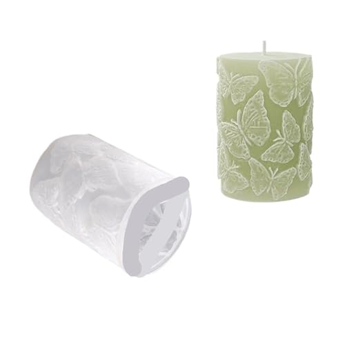 3/6PCS 3D Relief Schmetterling Blume Zylinder Silikon Kerze Form DIY Welle Kirschblüte Säule Seife Harz Gips form FüR Herstellung Kerzen Seife(3pcs White02) von YILWPV