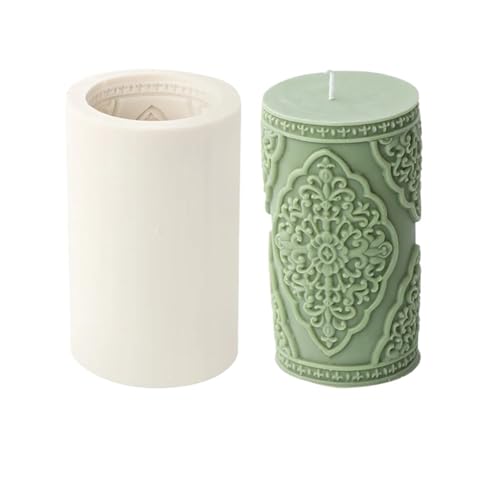 4PCS Blumenmuster Zylindrische Kerze Silikonform Aromatherapie Seifenform Gips Silikonformen FüR Herstellung Kerzen Seife(White01) von YILWPV