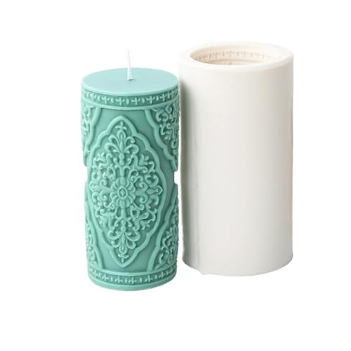 4PCS Blumenmuster Zylindrische Kerze Silikonform Aromatherapie Seifenform Gips Silikonformen FüR Herstellung Kerzen Seife(White02) von YILWPV