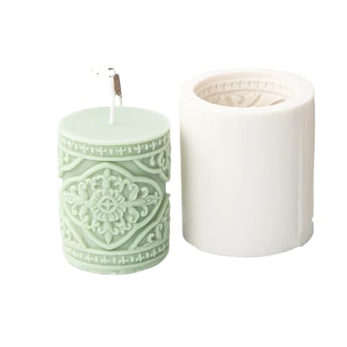 4PCS Blumenmuster Zylindrische Kerze Silikonform Aromatherapie Seifenform Gips Silikonformen FüR Herstellung Kerzen Seife(White03) von YILWPV
