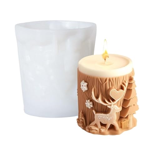 7PCS Weihnachtsbaum Schnitzmuster Zylindrische Kerze 3D Silikonform Rentier Schneeflocke Elch Kerzenform FüR Herstellung Kerzen Seife(Clear01) von YILWPV