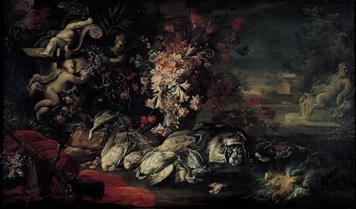 YIMACBJXX Berühmte Gemälde Abstrakter Druck Malerei Poster Todesnatur mit Schießausrüstung und Blumen II von Jean Baptiste Oudry Berühmte Leinwand für Heimtextilien 60x90cm von YIMACBJXX