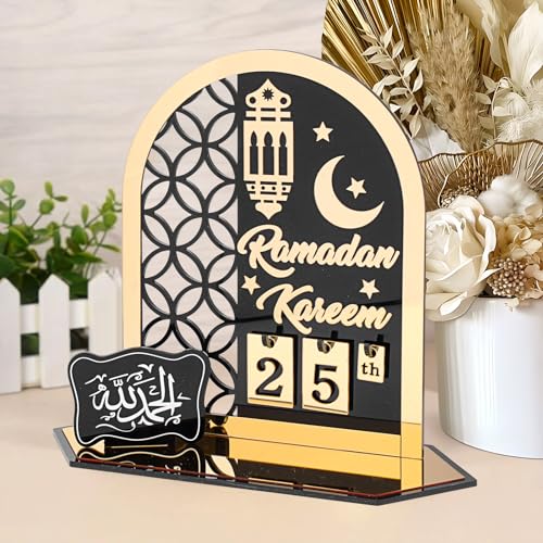 Neuer Ramadan Kalender 2024, Eid Mubarak Kalender aus Acryl, DIY Ramadan Deko, Eid Mubarak Dekoration, Ramadan Kalender Kinder, Ramadan Mubarak Deko Wohnzimmer, Eid Mubarak Geschenke (Schwarzes Gold) von YIMAKJ