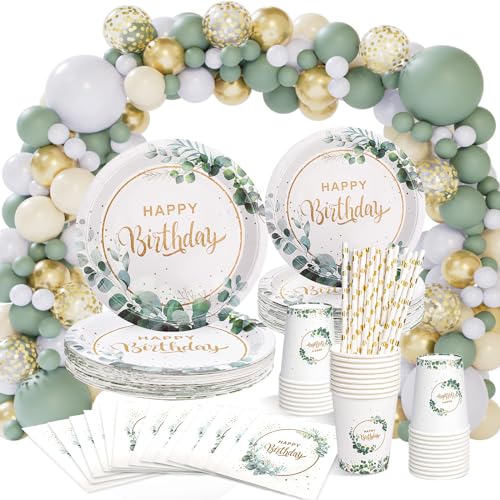 YIMAKJ Partygeschirr Set, Geburtstag Party Geschirr, Pappteller Kindergeburtstag mit Luftballons Tischdecken Tassen Strohhalme Servietten für Geburtstagsdeko Mädchen Jungen Partys 16 Gäste von YIMAKJ