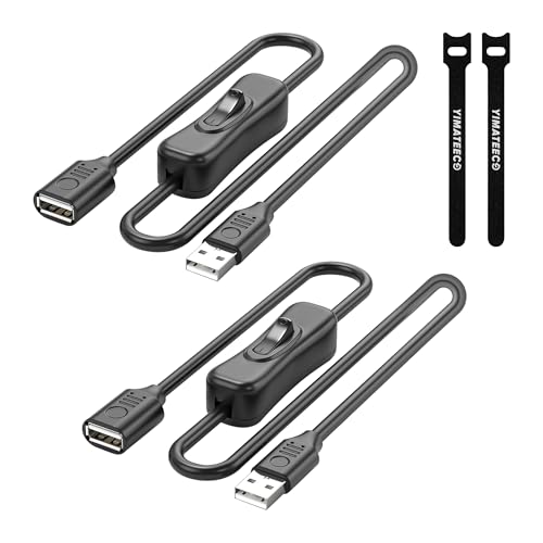 USB 3.0 Verlängerungskabel mit Schalter, USB 3.0 Kabel mit Ein-/Aus Schalter Kabel Kurz Verlängerung Stecker auf Buchse SuperSpeed 5 Gbps Datenübertragung für USB-Lüfter, PC Laptop (Gerade, 2Stü) von YIMATEECO