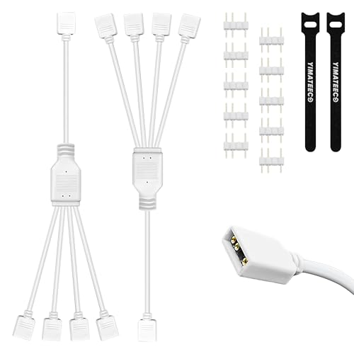 YIMATEECO ARGB Splitterkabel 1 auf 4 Fan Splitter, Addressable 5V 3-polig Verlängerungskabel ARGB Splitter Hub LED-Synchronisationskabel für 5V Lüfter und LED-Serien (30cm, 2 Stück, 1 auf 4, Weiß) von YIMATEECO