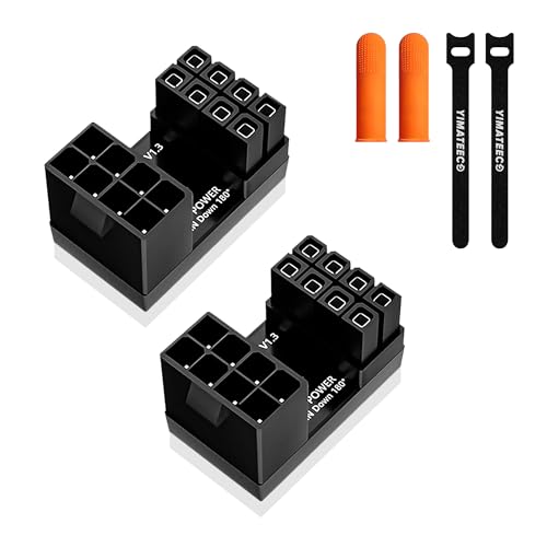 YIMATEECO PCIe 8-poliger GPU-Grafikkarten-Netzadapter, 2-Pack 8-polige Buchse Auf Stecker, 180-Grad-Winkelstecker,U Turn Board Stromadapter für Desktop-Grafikkarten(Nach Unten,Schwarz) von YIMATEECO