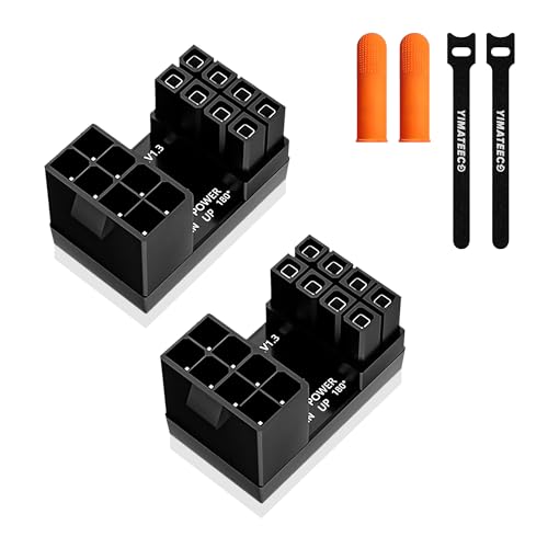 YIMATEECO PCIe 8-poliger GPU-Grafikkarten-Netzadapter, 2-Pack 8-polige Buchse Auf Stecker, 180-Grad-Winkelstecker,U Turn Board Stromadapter für Desktop-Grafikkarten(Nach Oben,Schwarz) von YIMATEECO