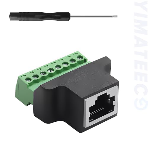 YIMATEECO RJ45 Schraubklemmenadapter, RJ45 Buchse auf Terminal Block 8 Pins Schraubklemmenblock Adapter Konverter LAN Netzwerkstecker für Cat7 Cat6 Cat5 Ethernet Extender CCTV/DVR (RJ45 Buchse, 1PC) von YIMATEECO