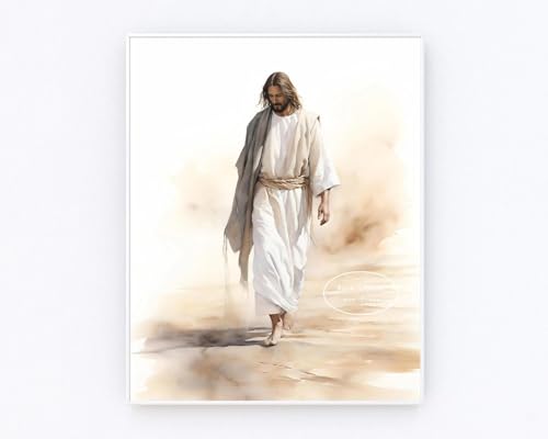 YIMESOY Aquarell Jesus Geht Auf Dem Wasser Poster Jesus Lachendes Bild, Leinwandgemälde Christliche Wandkunst Christusumarmung Home Decor A28 60X90Cm Kein Rahmen von YIMESOY